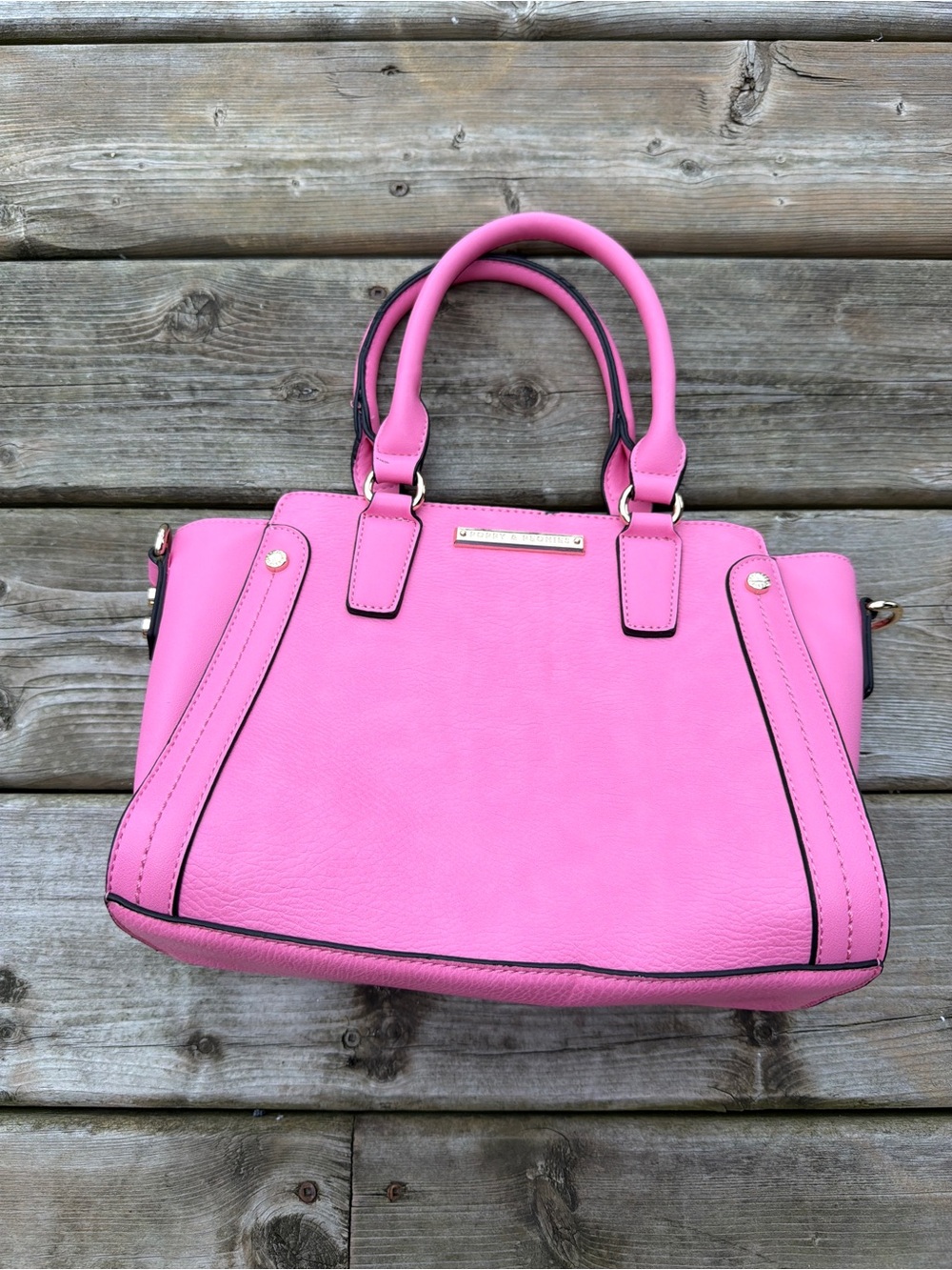 Poppy & Peonies Pink Structured Satchel Handbag Purse Gold Hardware